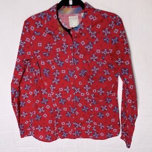 Roper Red Blue Cotton Western Snap Front Long Sleeve Shirt M
